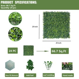 Ticanros Grass Wall Panel 24 Pack 20"x20" Artificial Boxwood Hedge Plant Wall, Greenery Walls, Artificial Grass Backdrop, Privacy Hedge Screen Faux Boxwood for Outdoor,Indoor,Garden,Fence,Backyard