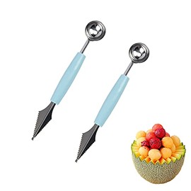 2 Pack Melon Baller Scoop,Stainless Steel Fruit Decoration Carving Knife,Melon Watermelon Cantaloupe Ice Cream Sorbet Dessert Dual Function Ball Spoon for Kitchen Tools