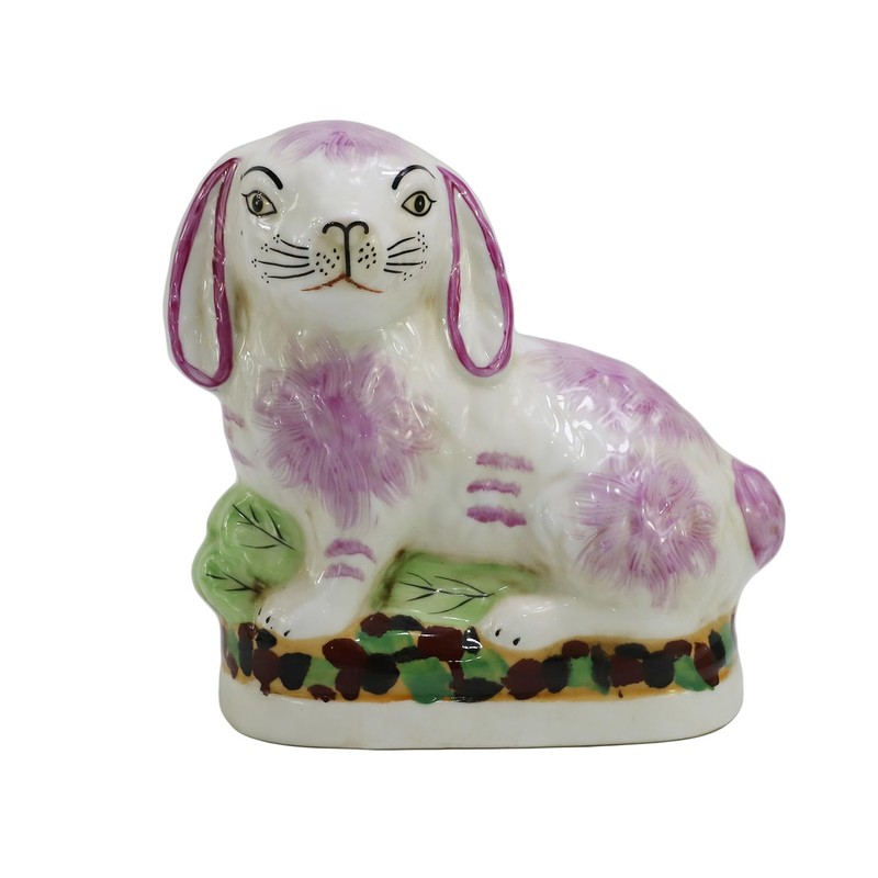 Pink Porcelain Bunny Figurines, Pair of Porcelain Bunny Hares Figurines,