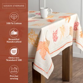 Maison d' Hermine Tablecloth 100% Cotton 70"x90" Decorative Rectangle Tablecloths Washable Table Cover, Home, Wedding, Buffet Party, Colors of Autumn - Thanksgiving/Christmas