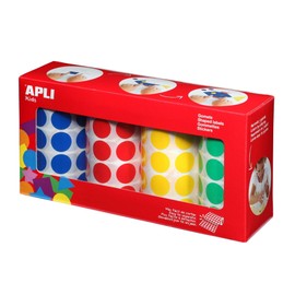 Apli Kids 4 Rolls Round Colour Stickers - 20mm 20mm Yellow, Blue, Red & Green