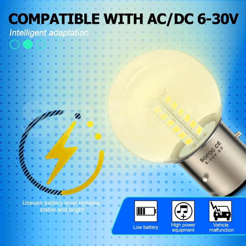 SOFOC- BA21D LED Bulbs High/Low Beam,Yellow G40 Bulb for Motorcycle
