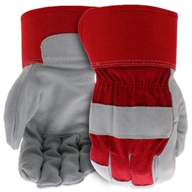 Boss Men's Guard Split Cowhide Leather Palm Work Gloves, Safety Cuff, Leather Knuckle Strap, Wing Thumb, Abrasion Resistant, Red/Gray, Large (B71011-L)
