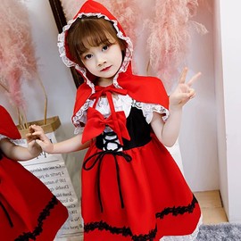 Lalapala Halloween Cosplay, Children, Girls, Costume, Kids Costume, 2-Piece Set, Mat, Ribbon Included, Little Red Riding Hood Dress, Children's Clothing, Children's Costume, Children's Costume, Party