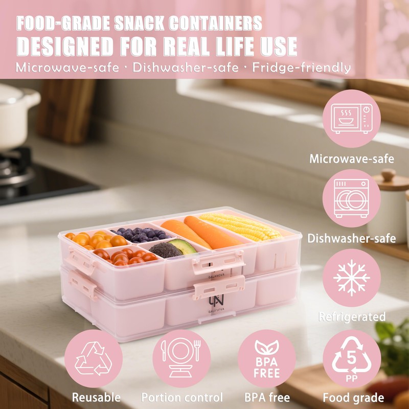 Stackable Snackle Box Container with 2 Lids, 14 Compartments -