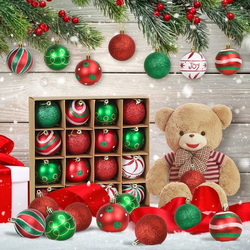 Meleager 6 cm Christmas Tree Baubles Red Green White 16