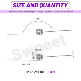 Swpeet 10Pcs 180 Degree Stainless Steel Torsional Springs 1mm Wire Diameter 10mm Outside Diameter, 50mm Tiny Torsional Spring Mechanical Small Torsion Spring for Home Repair Woodworking DIY Project