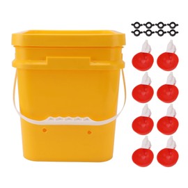 Automatic Chicken Waterer Cup with 12L Handheld Barrel Poultry Drinking Equipemnt for Goose Duck Bucket + Big Red Bowl + Black Screws