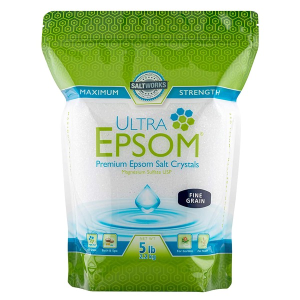 SaltWorks Ultra Epsom Bath Salt, Unscented, Fine Grain, 5 Pound Bag