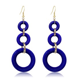 KaFu Bohemian Wood Earrings for Women Vintage Natural Geometric Hollow Hoop Wooden Dangle Earrings Lightweight African Statement Earrings Jewelry (blue)