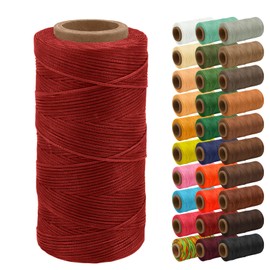 JeogYong Waxed Thread, 150D 0.8mm x 295 Yards Flat Waxed Cord for Leather Sewing, Waxed Polyester Thread for Leather Projects, Shoes Repairing, Bookbinding, DIY Crafts (Red)