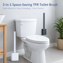 Kucucyle RV Silicone Toilet Brush with TPR Bristles & Detachable ABS Handle Set, Landing & Wall Mountable Toilet Bowl Brush for Space-Saving RV Bathrooms Flexible 360°Deep Cleaners Brushes (White)