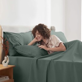 Nestl Extra Deep Twin Sheet Set - 4 Piece Breathable & Cooling Sheets - Hotel Luxury Bedding Set with 18-24 Inch Extra Deep Pockets - Easy Fit - Super Soft, Wrinkle Free & Comfy - Forest Green