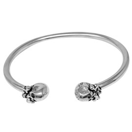 Treasure Bay Men's Women's Silver Bracelet, 925 Silver Skull Bangle Bracelet Biker Jewellery