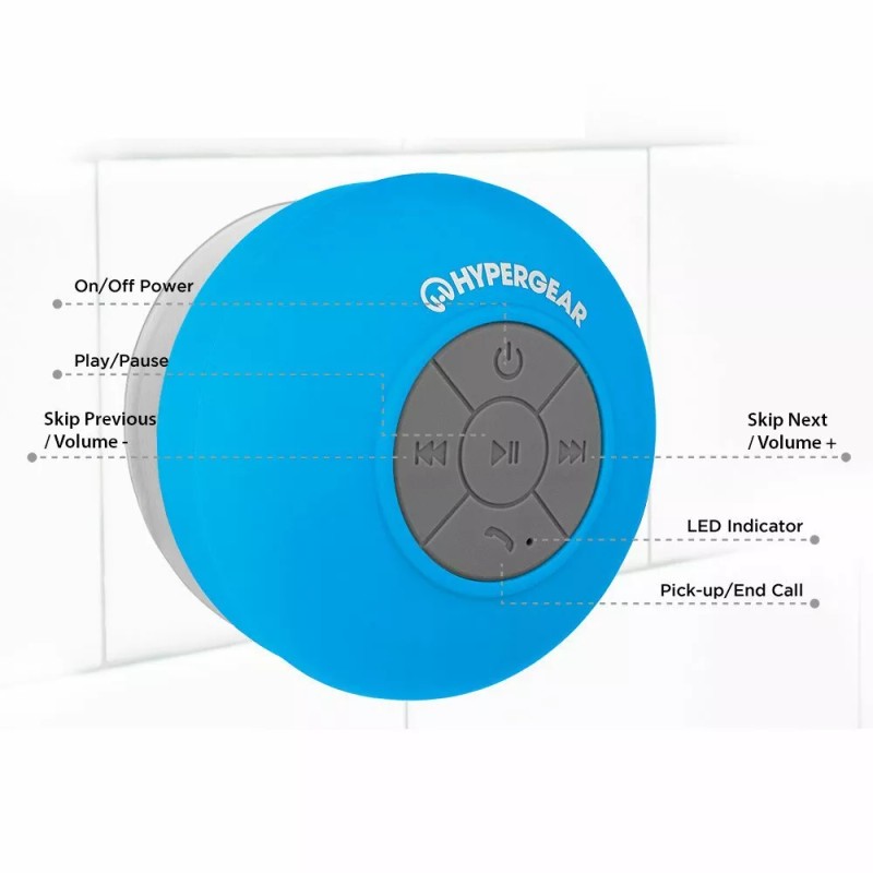 HyperGear H2O Water Resistant Wireless Indoor/Outdoor HD Shower Speaker Blue
