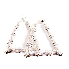 Clip-on Earrings Bamboo Triangle Silver Tone Hoop Earrings 3.5 inch