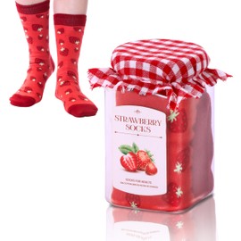 Pop Craze - 1 Pair Strawberry Jam or Blueberry Jam Socks in a Jar. Novelty Food Socks. Gift for Men and Women (US, Alpha, One Size, Regular, Regular, Strawberry Jam)