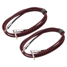 MECCANIXITY 2 PCS Guitar Instrument Cable 10 Feet 1/4 Inch to 1/4 Inch 6.35mm Straight to Right Angle Jack Stereo Audio Interconnect Cord Balanced Line for Guitar Bass Braided Red