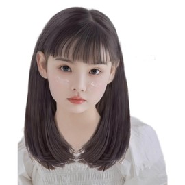 Oshare Kids Cute Princess Popular Classic Kids Princess Cut Semi Long Straight Full Wig, Lolita Daily Life, Natural Princess Hair Wig, Bangs, Wig (Natural Black, S)