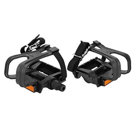 1 Pair Bicycle Pedals Nylon Hollow Wheel Pedals with Toe Clips and Straps for Mountain Bike Road Bike