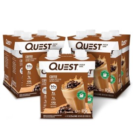 Quest Coffee Protein Shake, 30g Protein, Low Carb/Sugar, 4 Ct (Pack of 3)