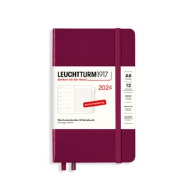 LEUCHTTURM1917 367736 Weekly Calendar & Notebook Pocket (A6) 2024, with Extra Book for Addresses and Anniversaries, Port Red, German, 12 Months