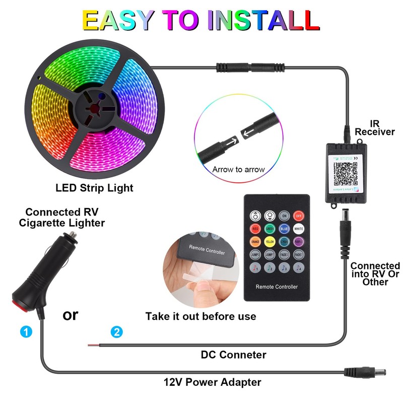 16.4FT RV Awning Lights with App / Remote Control, 12V