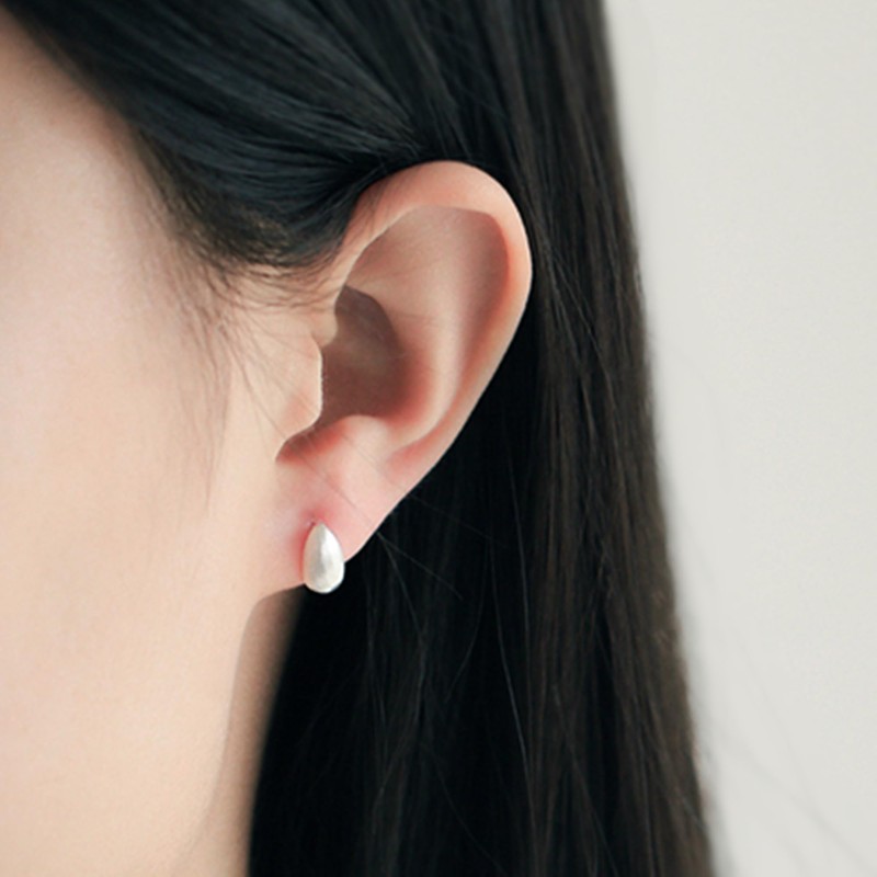 Sterling Silver Small Dome Brushed Waterdrop Pear Teardrop Stud Earrings