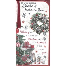 Brother And Sister-In-Law Christmas Card ~ Traditional Christmas Robins & Snowflakes Quality Slim Card