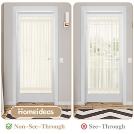 HOMEIDEAS Non-See-Through French Door Curtains Set of 2 for Front Door, Light Filtering Privacy Semi Sheer Window Curtains with Rod Pocket and Tie Back, Cream Yellow, 54W X 72L Inch