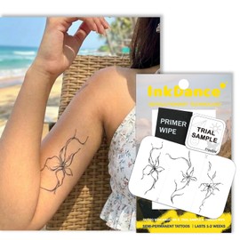 Semi-Permanent Tattoo, Minimalist Fine Line Art Lily, Long Lasting Temporary Tattoos, Waterproof Plant-Based Ink, Lasts 1-2 Weeks, Color Develops in 24 Hours D336, Set of 3