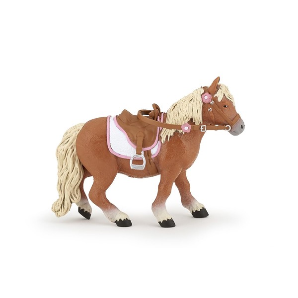 Papo - Hand-Painted - Figurine - Horses,Foals and Ponies - Shetland Pony with Saddle Figure-51559 - Collectible - for Children - Suitable for Boys and Girls - from 3 Years Old