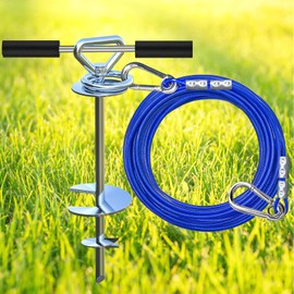 Dog Tie Out Stake with 20ft Swivel Cable for Large Dogs up to 150 lbs - Heavy Duty for Yard, Sand, or Beach