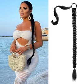 Long Braid Ponytail Extension with Elastic Tie Straight Sleek Wrap Around Braid Hair Extensions Ponytail Natural Soft Synthetic Hairpiece (FQ-27)