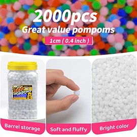 Bundooraking Pom Poms, 0.4inch (1cm), 2000pcs White for Crafts