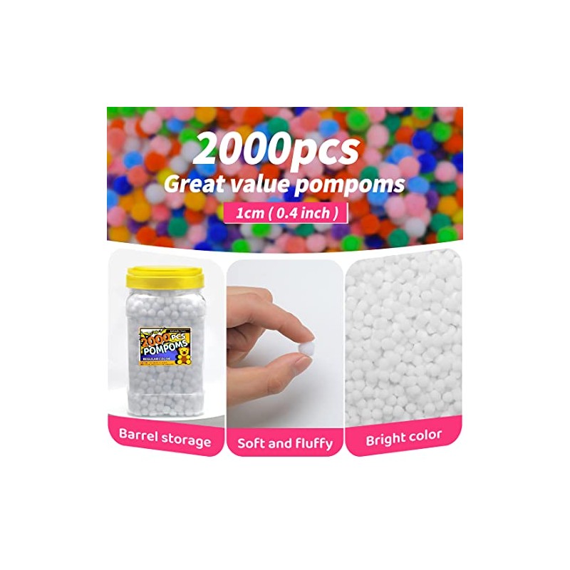 Bundooraking Pom Poms, 0.4inch (1cm), 2000pcs White for Crafts