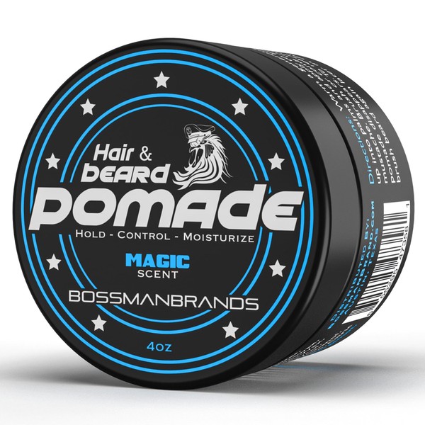 Bossman Hair & Beard Pomade - Moisturizing with Longer Hold and Control - Men's Hair, Beard and Moustache Styling Product - Made in USA (Magic Scent)
