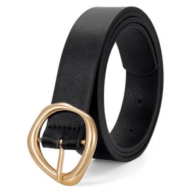 XZQTIVE Women's Faux Leather Belts with Gold Buckle for Jeans Pants Dresses