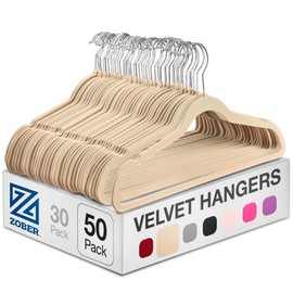 Zober Velvet Hangers 50 Pack - Ivory for Coats, Pants & Dress Clothes - Non Slip w/ 360 Degree Swivel, Holds up to 10 lbs - Strong Felt Hangers for Clothing
