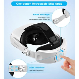 TRANSNOVO Head Strap Compatible with Oculus Quest 2, VR Accessories for Meta Quest 2, One-Button Retractable Elite Strap Replacement for Enhanced Comfort and Reduce Pressure