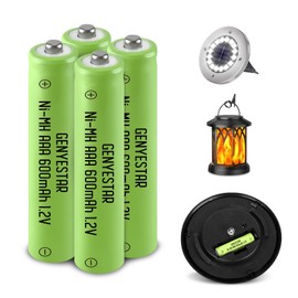 GENYESTAR Ni-MH Rechargeable AAA Batteries, Triple A 600mAh 1.2V Pre-Charged Solar Light Battery for Solar Outdoor Garden Landscaping Lights Lantern Household Devices, 4 Pack,
