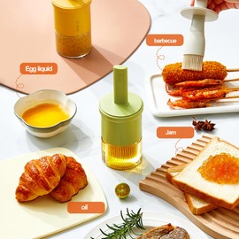RFetomax Glass Oil Dispenser with Heat Resistant Brush,Oil Dispenser Bottle with Silicone Pastry Brush for Kitchen,Cooking Vinegar and Sauce BBQ Grill Frying (Oil Dispenser-Green)