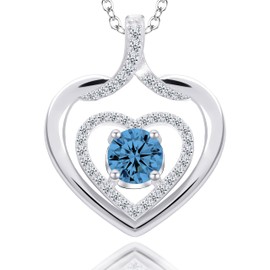 ITS4YEO 925 Sterling Silver Two Heart Birthstone Necklaces Silver Necklace Zircon Pendant Necklaces for Women Jewelry Gift for Women Wife Her Valentines Gift(December)