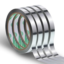 4 Rolls Silver Tape for Crafts, Mirror Tape Metallic 1cm Decorative Tapes Self Adhesive Metalized Polyester Film Decor Tapes DIY Graphic Art Tapewall Decor TV Frame Crafts Decoration Gift Box Wrapping