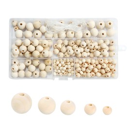 220 Pcs Wooden Beads for Crafting, Round Wood Beads 6-14mm for DIY Jewellery and Bracelets
