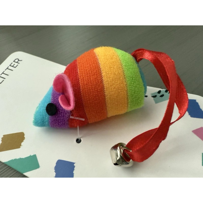 CA&T Pretty Litter Rainbow Mouse Cat Toy with Bell Tail
