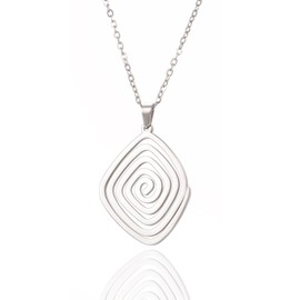 VASSAGO Spiral Necklace Irregular Swirl Spiral Pendant Necklace Rings for Women Men Swirl Spiral Geometric Necklaces Ring Punk Hippie Jewelry Gift (Silver)