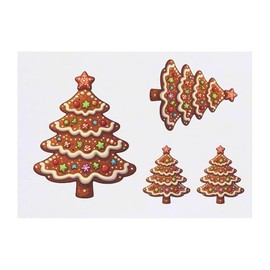 4 x 'Gingerbread Christmas Tree' Temporary Tattoos - Water Resistant, Skin-Safe, Non-Toxic Transfers, Mixed Sizes (TO00077498)