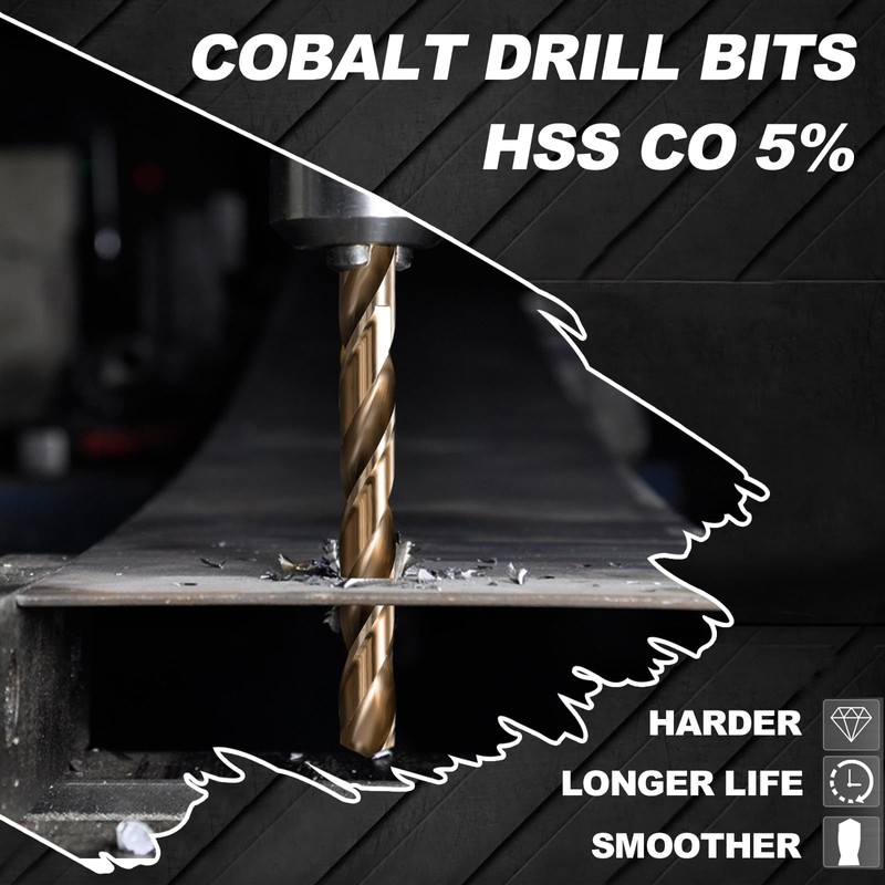 Sinyeenglon Hex Shank Cobalt Drill Bit Set 16Pcs 1/16"-1/4", M35