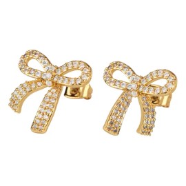 Aretes Mujer Oro 14k Zirconia Moños Coquette S Luckyly
